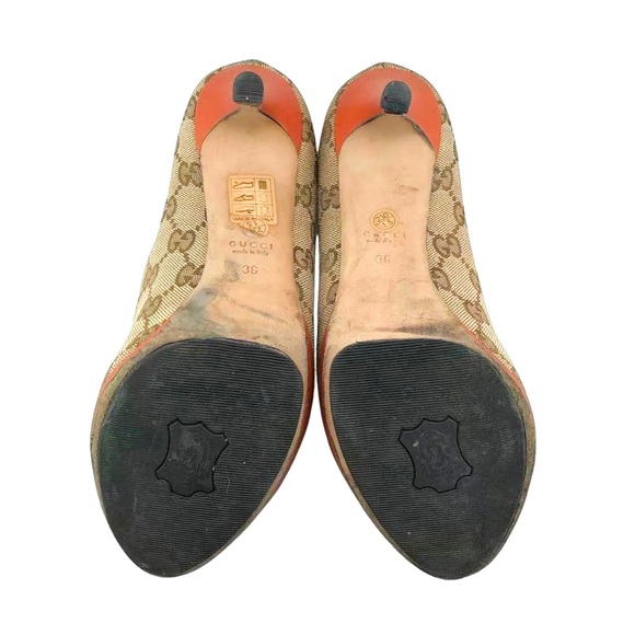 Gucci GG Canvas Horsebit Peep Toe Heels Pumps Size 36 - Picture 6 of 8